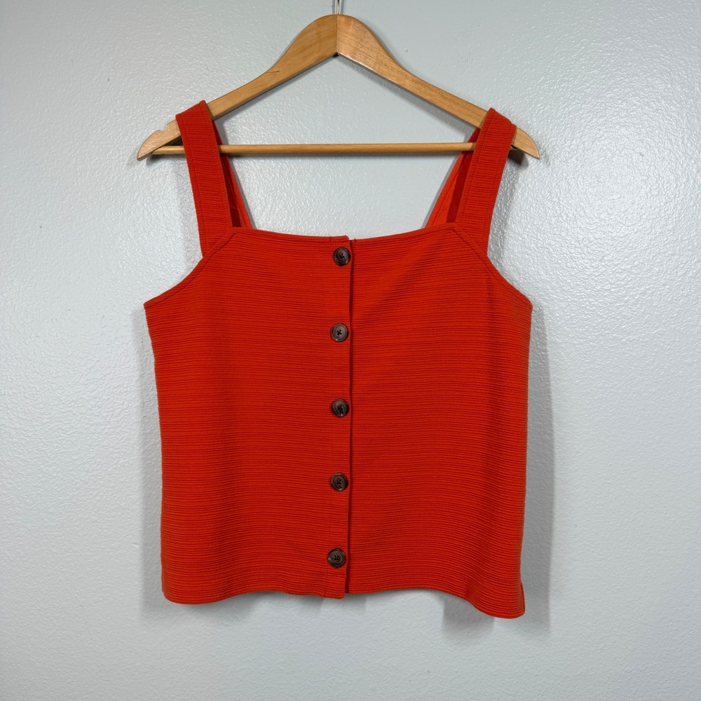 J.Crew Button Down Tank Top Women Medium Orange Ribbed Knit Sleeveless Casual